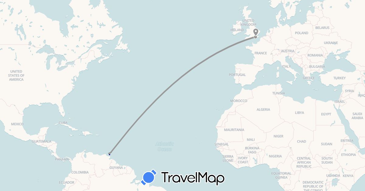 TravelMap itinerary: driving, plane in United Kingdom, Trinidad and Tobago (Europe, North America)